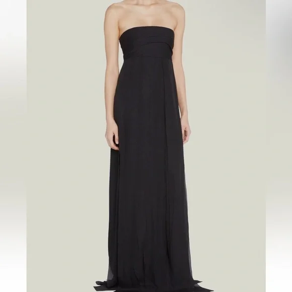Oscar De La Renta Black Drape Strapless Silk Column Gown Dress - Size 00 - Picture 2 of 9
